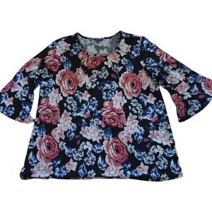 APT.9 Bell Sleeve Black Floral Top Size XXL